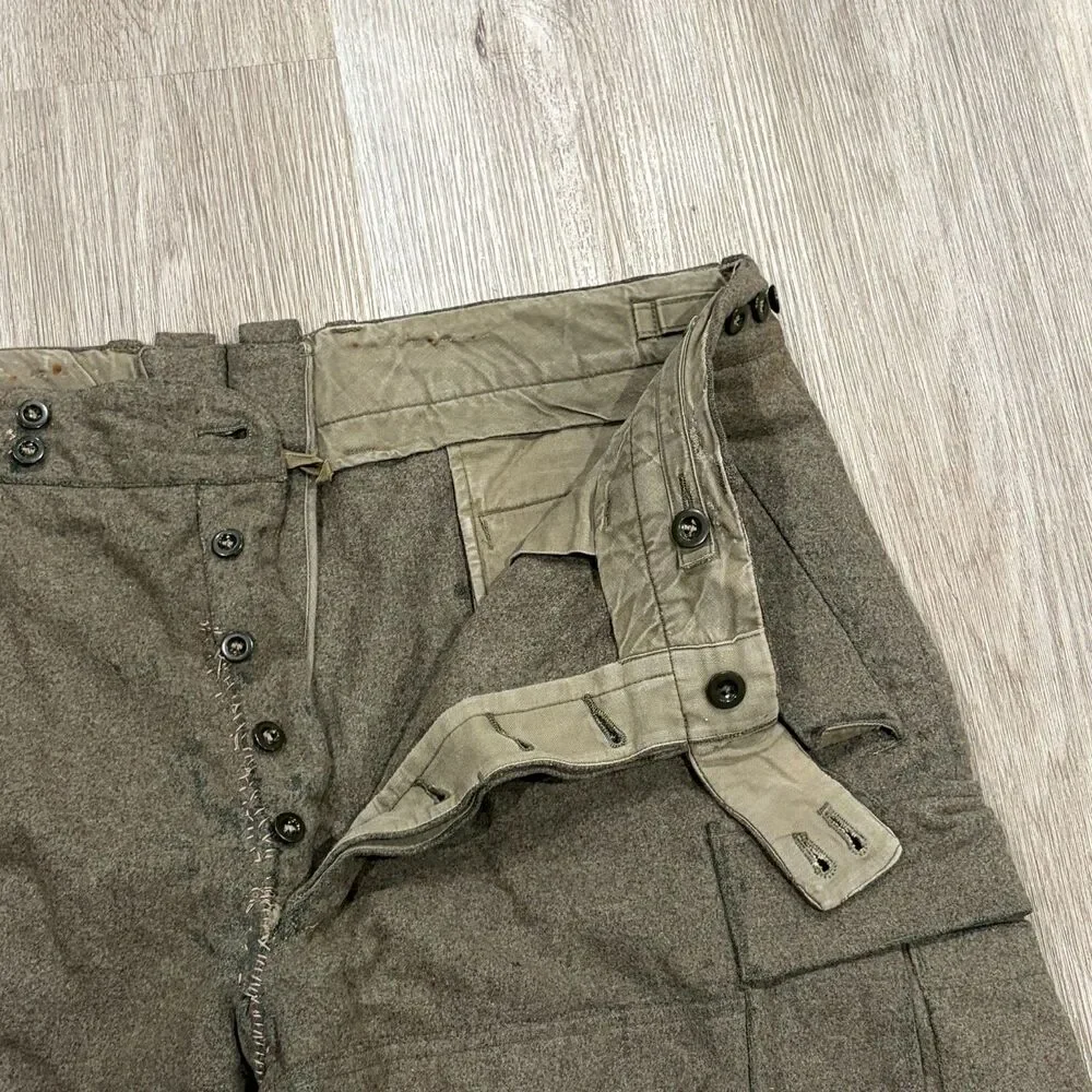 Vintage 60s German Military Pants WEHRMANN 38x28 Green Wool Cargo Repaired